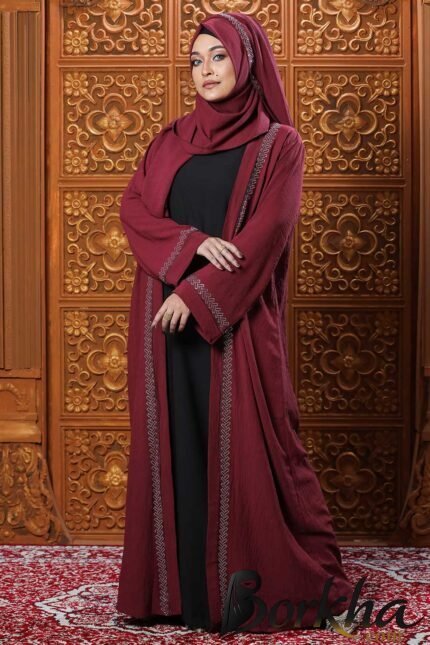 Maroon Color Koti Borka with Stone Work | Irani Borka Bazar