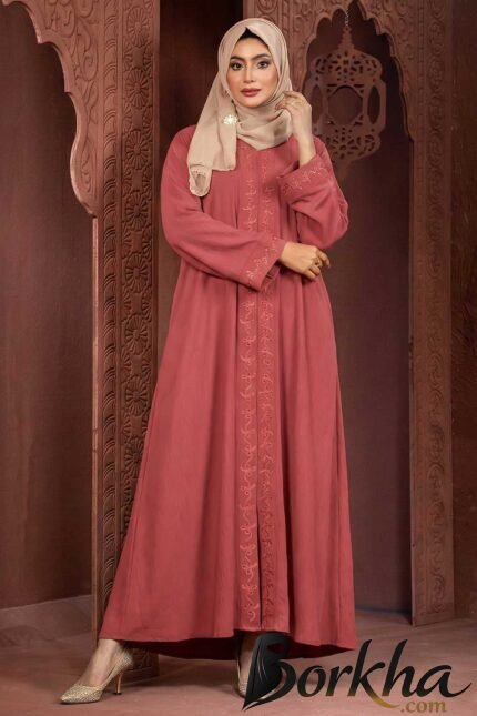 Mauve Pink Color Borka Design with Embroidery & Stone Work | Irani Borka Bazar