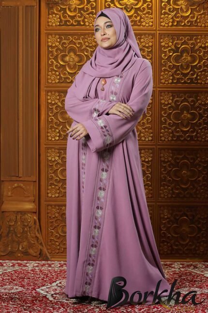 Mauve Pink Color Borka Design with Embroidery Work | Irani Borka Bazar