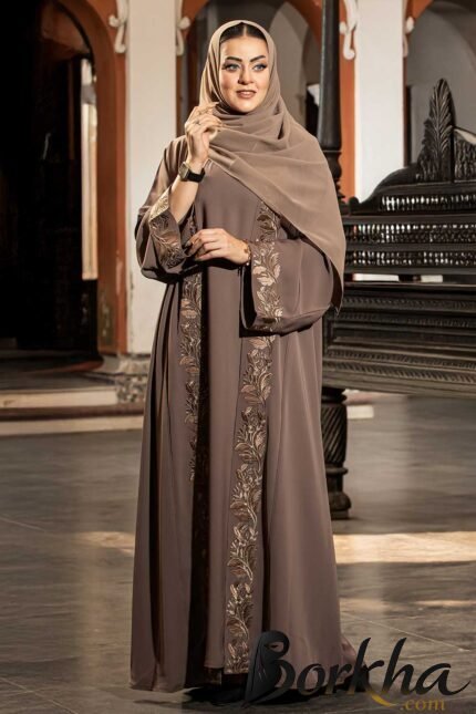 Mocha Brown Koti Borka with Embroidery & Stone Work | Irani Borka Bazar