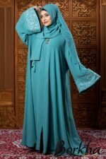 Ocean Blue Color Borka Design with Embroidery & Stone Work | Irani Borka Bazar