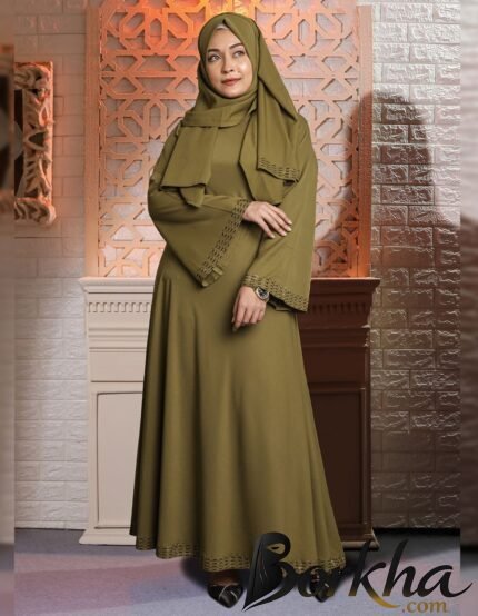 Olive Color Gown Borka with Stone Work | Irani Borka Bazar