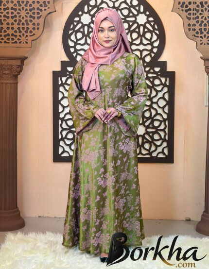 Olive Color Gown Borka with Thread & Stone Work | Irani Borka Bazar