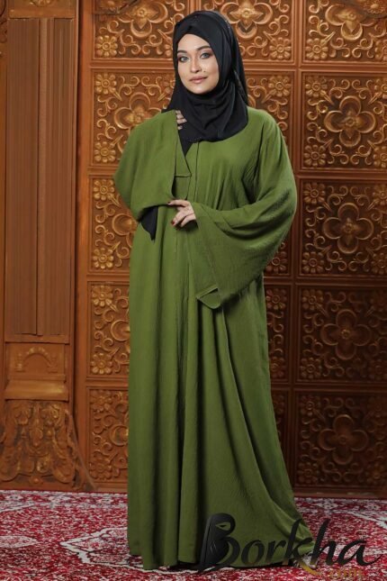 Olive Green Color Borka Design with Stone Work | Irani Borka Bazar