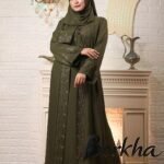 Olive Green Koti Borka with Embroidery & Stone Work | Irani Borka Bazar