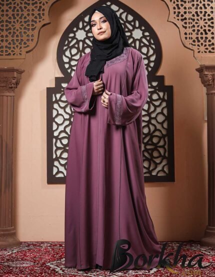 Onion Color Koti Borka with Embroidery & Stone Work | Irani Borka Bazar