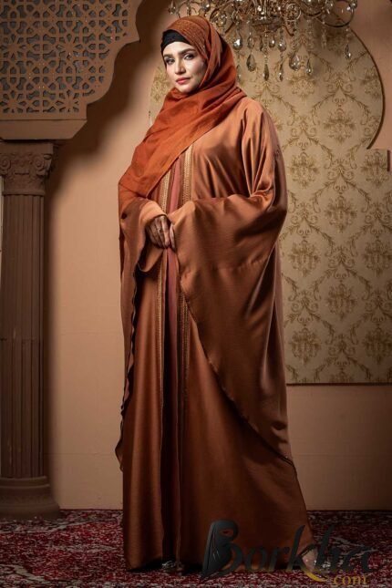 Orange Color Abaya with Lace & Stone Work | Irani Borka Bazar