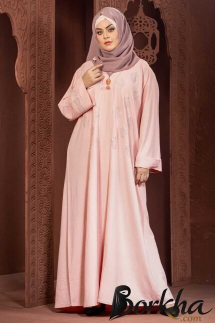 Pink Color Borka Design with Embroidery & Stone Work | Irani Borka Bazar