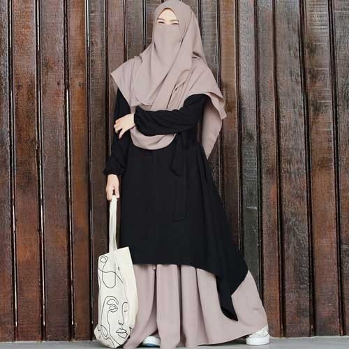 Irani queen Stylish abaya, (hijab, niqab ,Skirt & Burkha) Borkha Dubai Charry Black contrast image