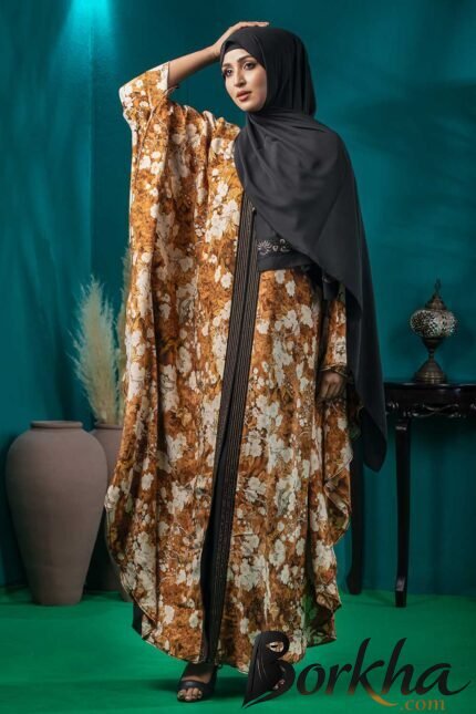 Premium Floral Printed Abaya with Stone Work | Irani Borka Bazar