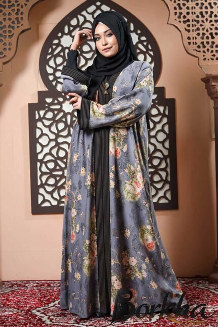 Premium Floral Printed Borka Design with Stone Work | Irani Borka Bazar