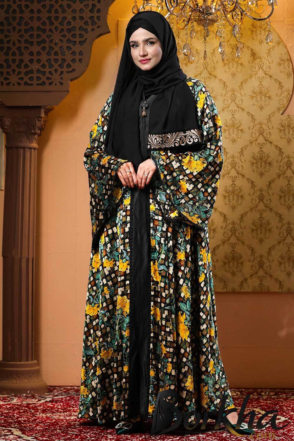 Printed Borka Design with Lace & Stone Work | Irani Borka Bazar Printed Borka Design with Lace & Stone Work | Irani Borka Bazar