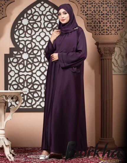 Purple Color Borka Design with Lace & Stone Work | Irani Borka Bazar