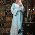 Sky Color Attached Koti Borka with Embroidery & Stone Work | Irani Borka Bazar